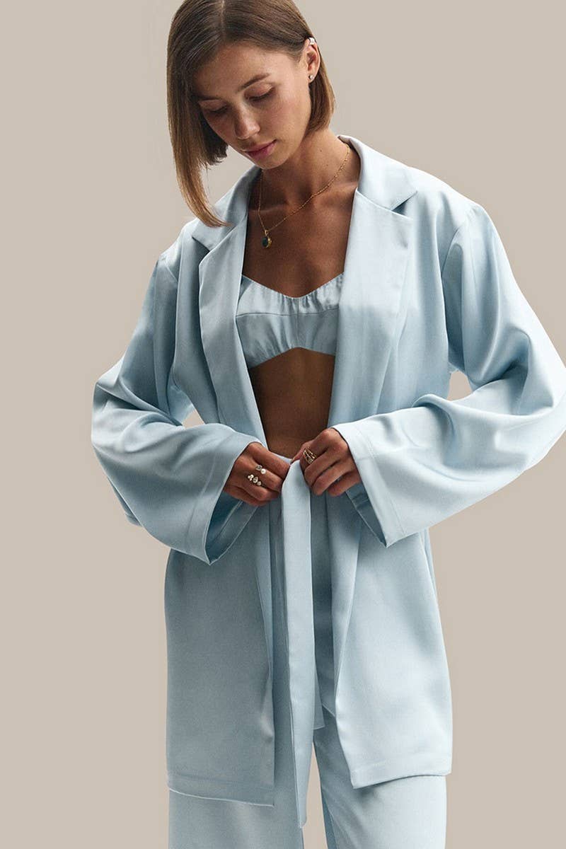 CWSPJ0267_SOLID COLOR SATIN HOME WEAR THREE PIECE SET