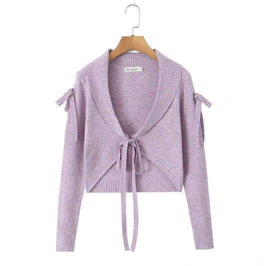 DESIGN SLIM KNIT CARDIGAN WITH LAPEL AND LACE-UP