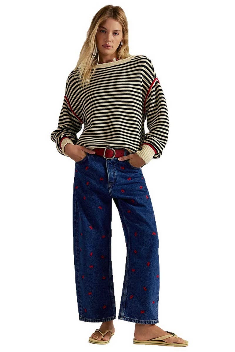 CWOSWL07746_2025 COLORBLOCK CASUAL LOOSE CREWNECK SWEATER