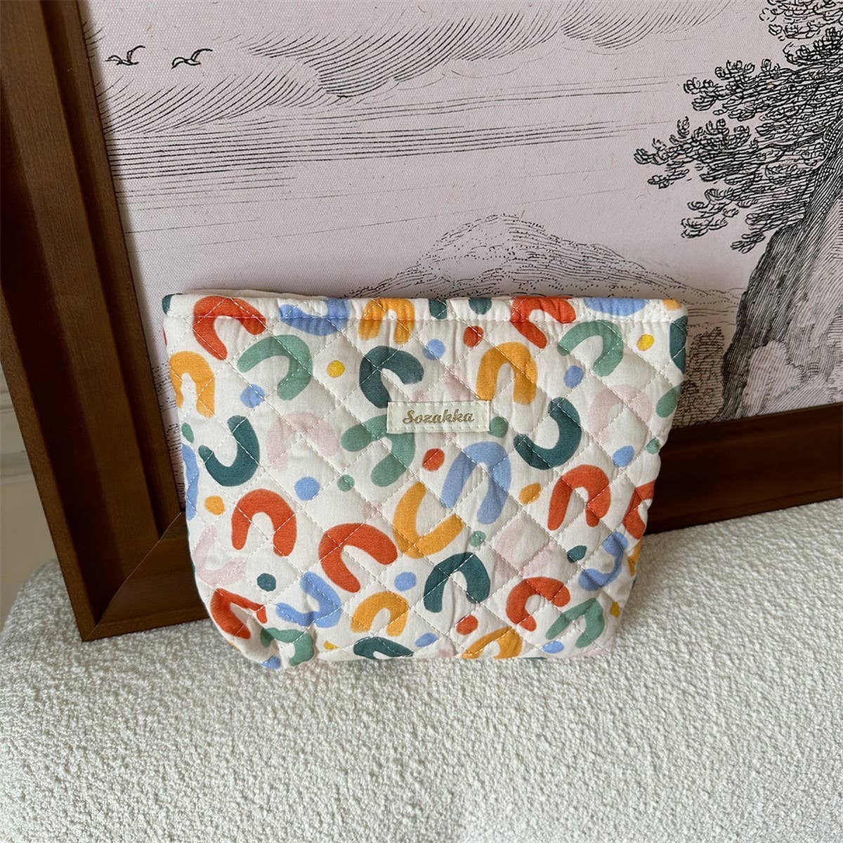 CWAB5816_CARTOON FLOWER BEAR QUILTED LINED CLUTCH