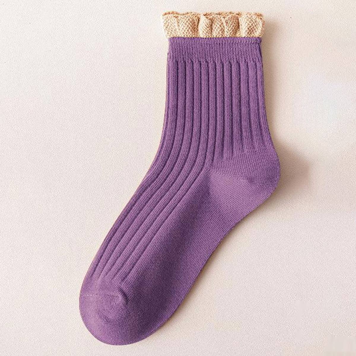 CUTE RUFFLE EDGE LACE MID-CREW SOCKS FOR WOMEN'S