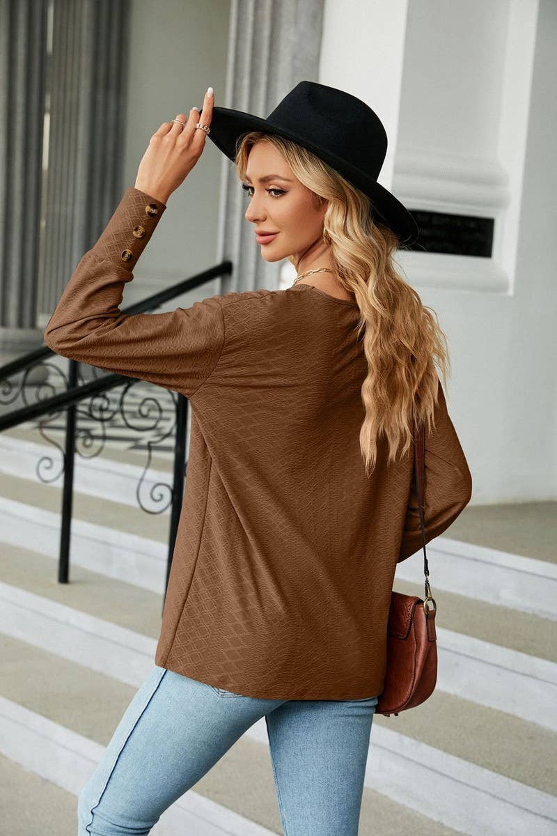 CWTTL1591_V-neck Pullover Long Sleeve Top