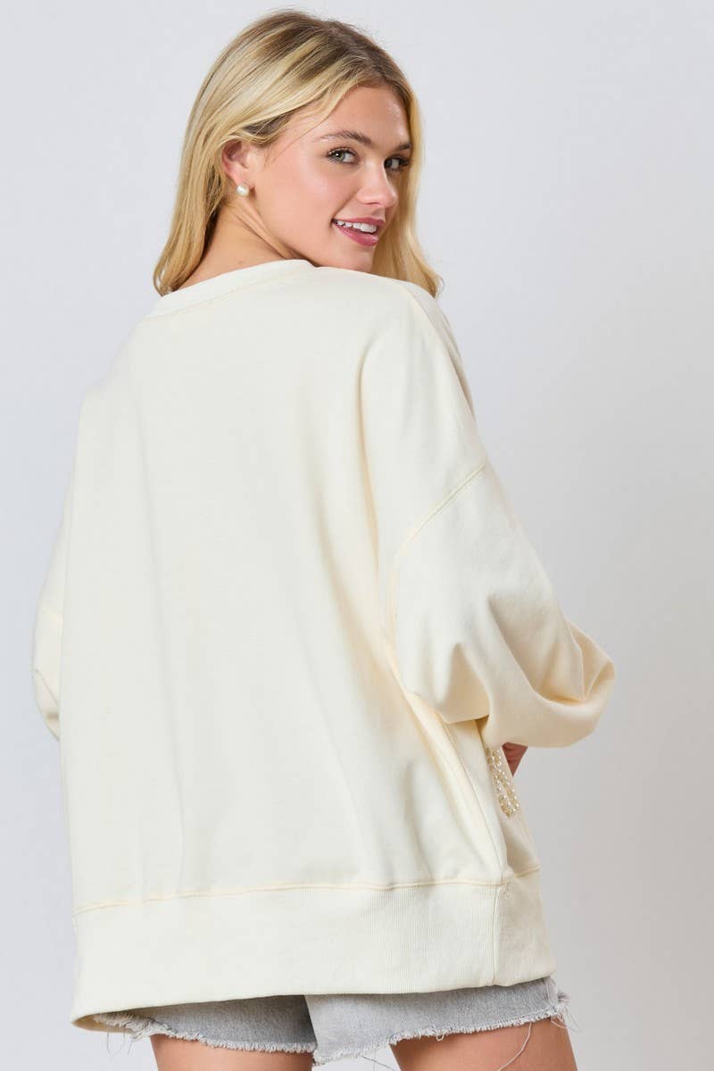 CWTBLL01261_PEARL BOW DETAIL LONG SLEEVE SWEATSHIRT
