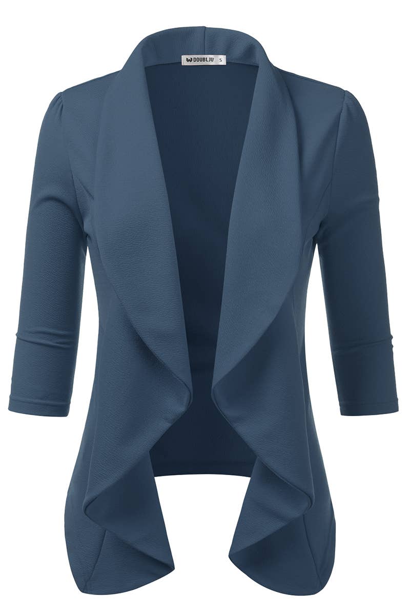 CWOBL089_Casual Work 3/4 Sleeve Open Front Blazer