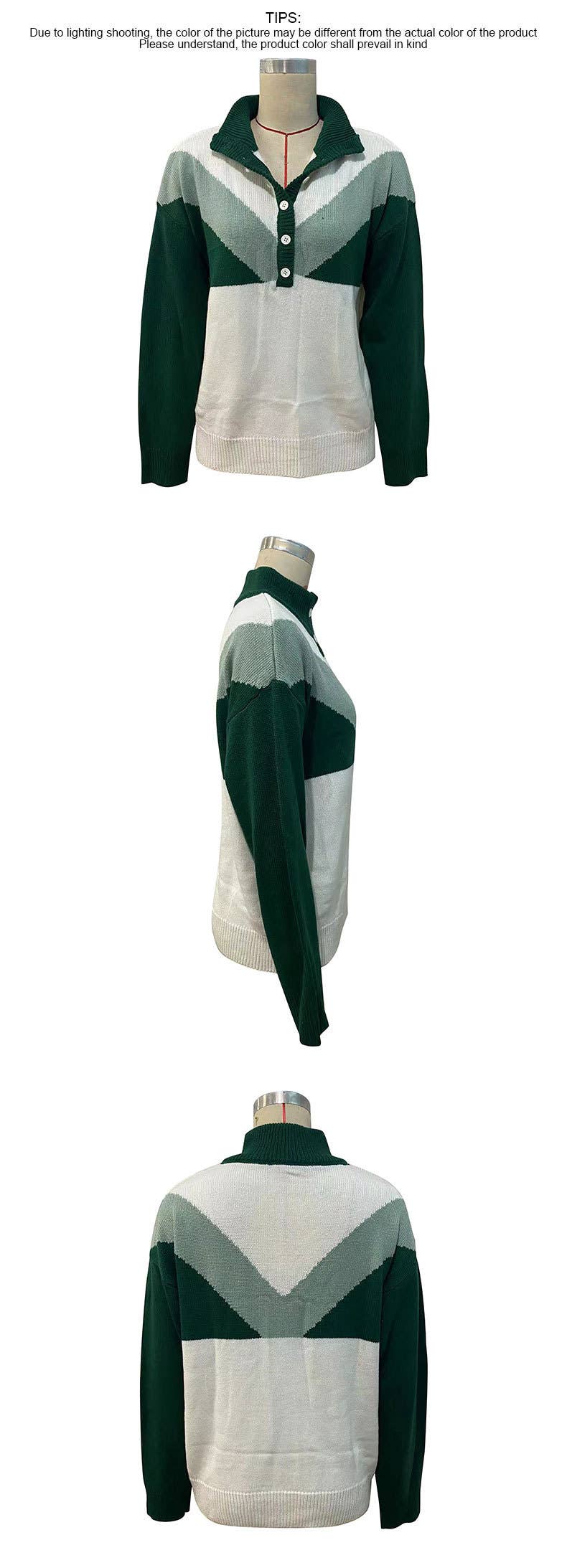 COLOR MATCHING HALF-TURTLENECK CARDIGAN SWEATER