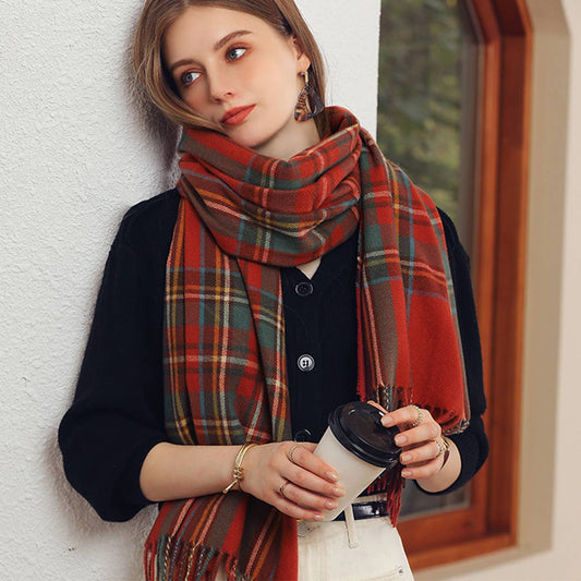 Plaid Winter Scarf for Women with Tassels, Warm_CWASC0186