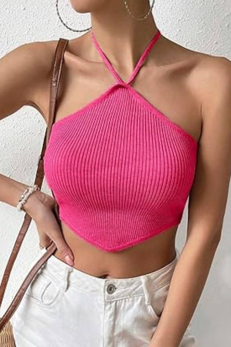 CWTTSL0364_ELEGANT BACKLESS HALTER NECK KNITTED VEST