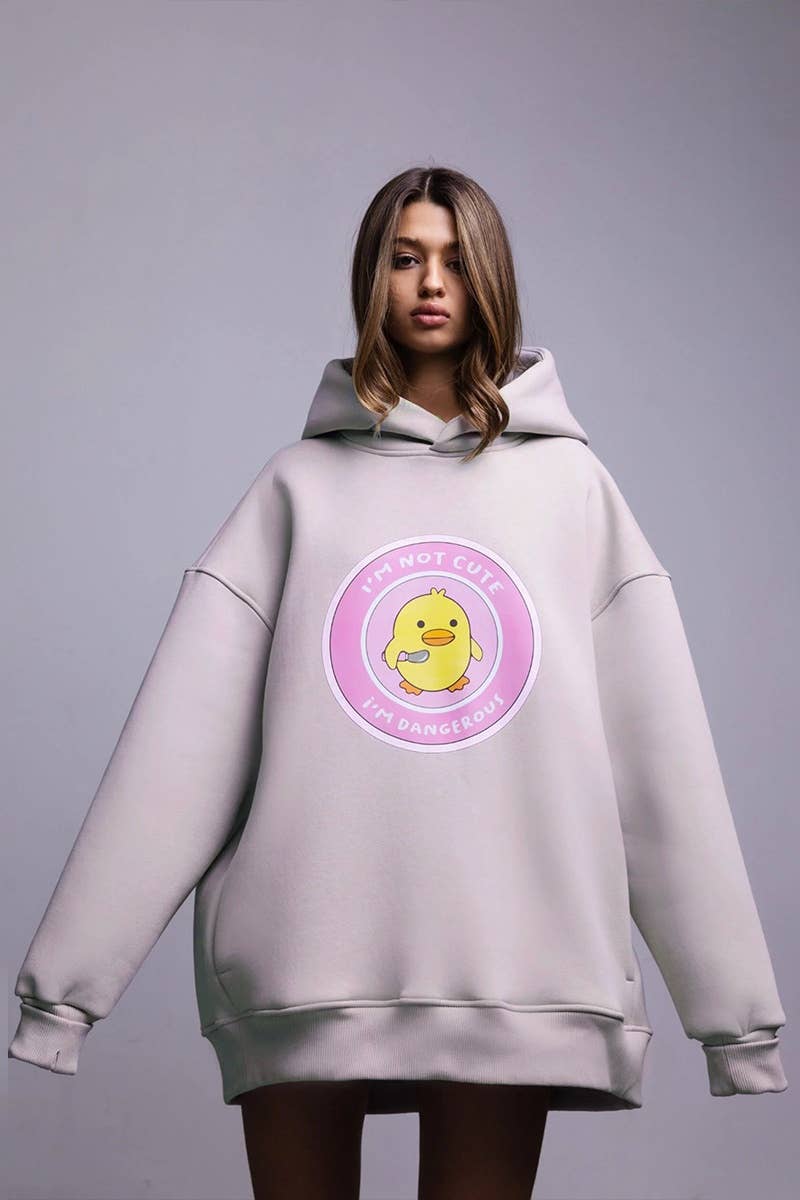 CWOHOL0660_CASUAL DUCK PRINT HOODED LONG-SLEEVED HOODIE