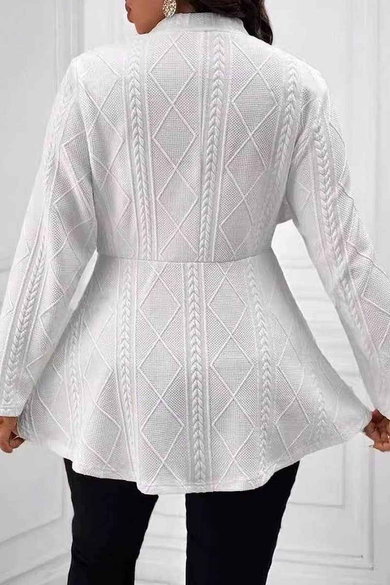 CWOBL0175_JACQUARD TEXTURE SINGLE BUTTON LONG SLEEVE BLAZER