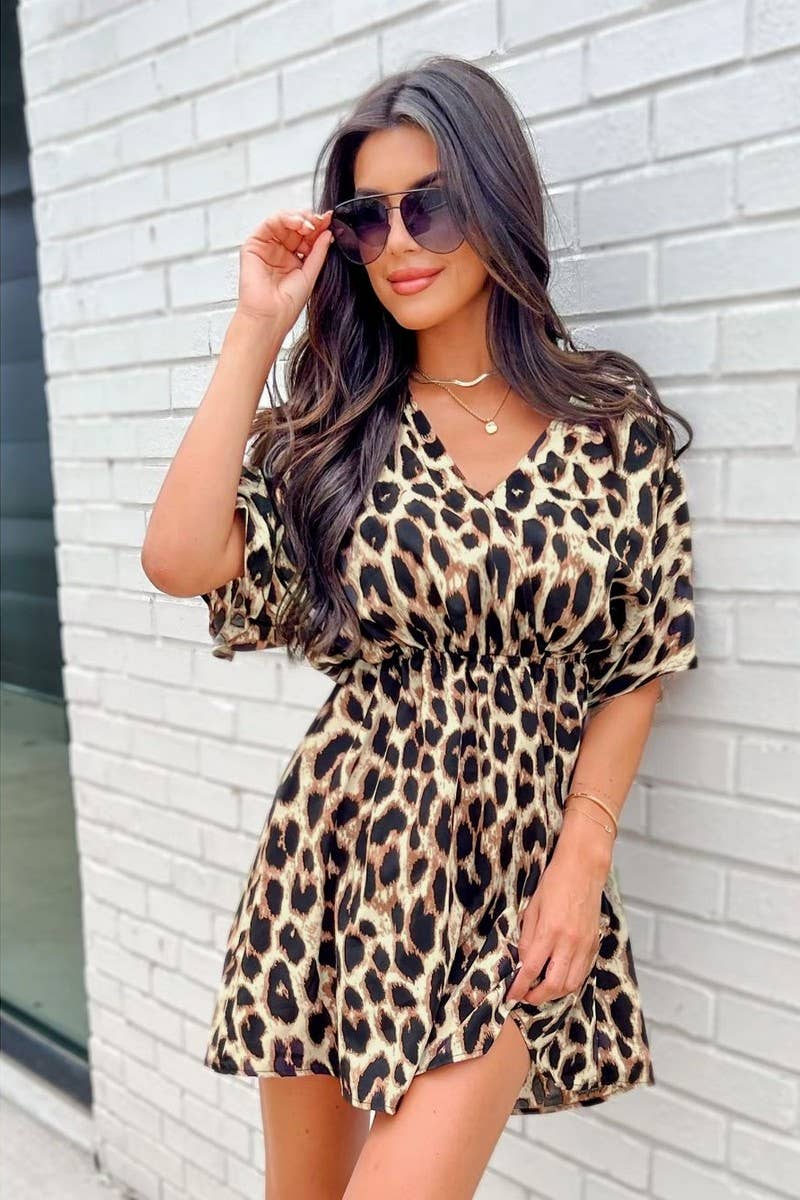 CWDSD8475_ELEGANT NON-ELASTIC WAIST BAT SLEEVE DRESS