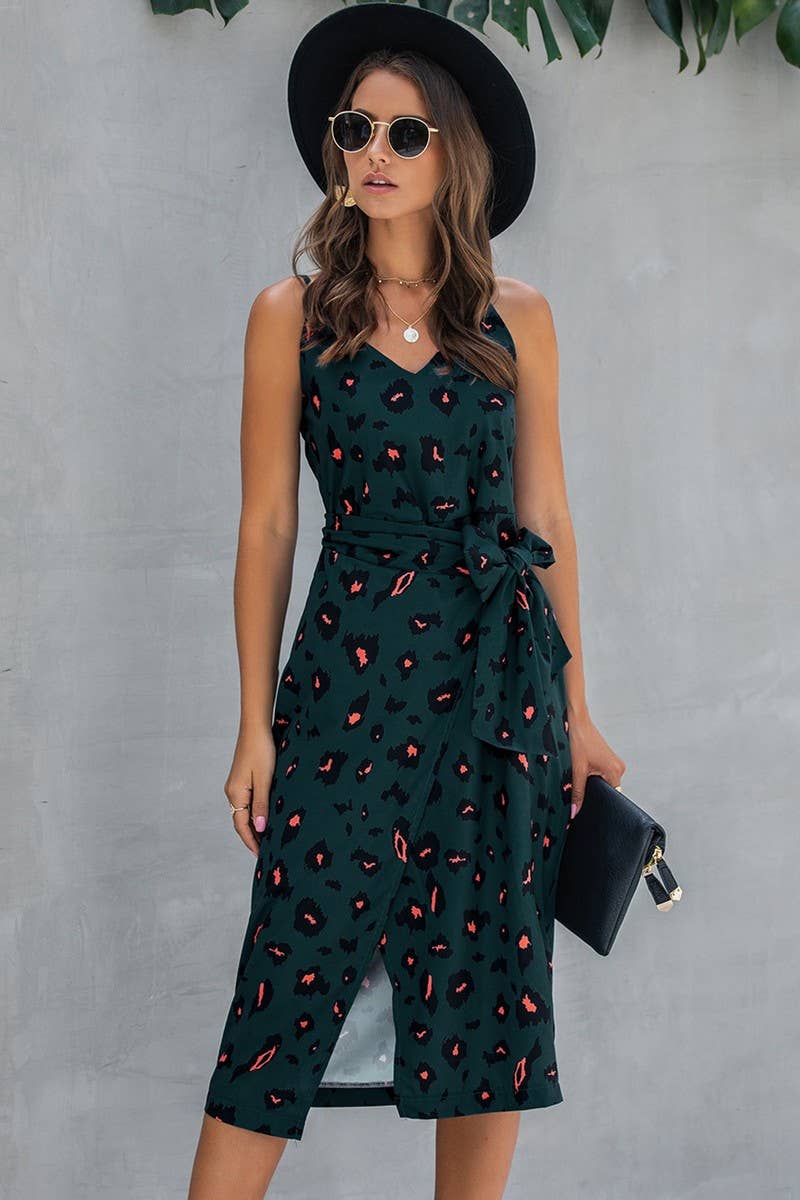 CWDSD2704_V Neck Print Sleeveless Print Dress