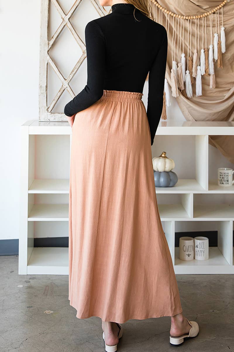 CWBLS092_MAXI SIDE SLIT DETAILED LINEN SKIRT