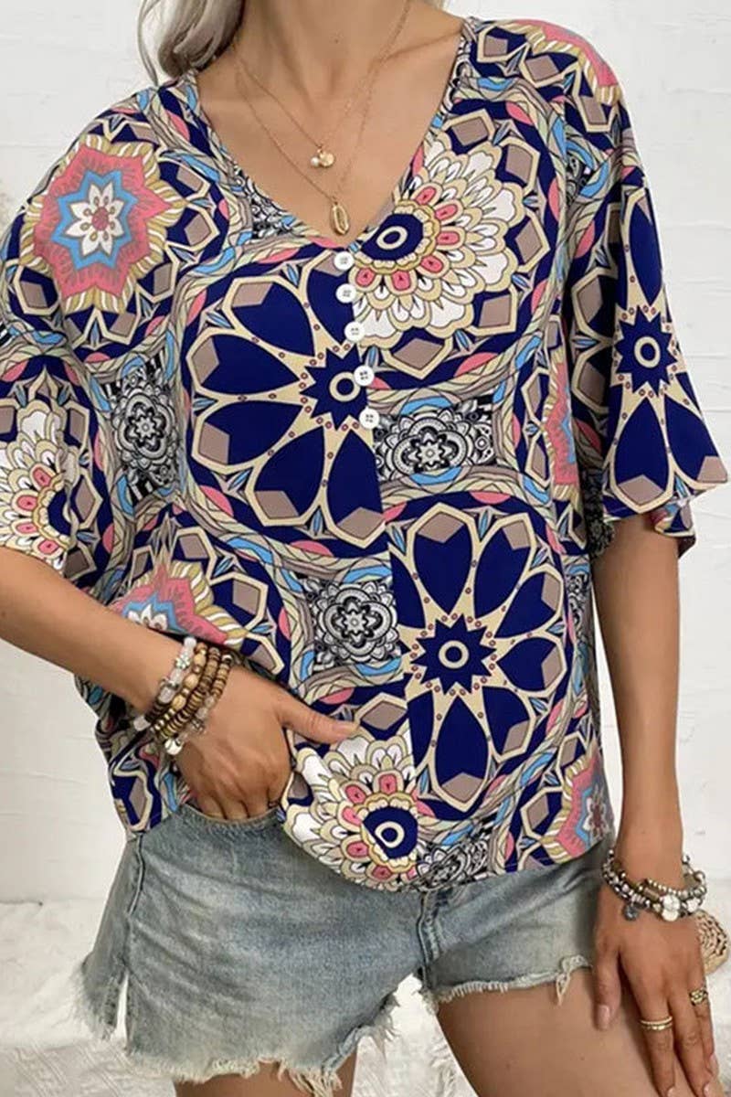 CWTTS1402_SPRING AND SUMMER BAT SLEEVE LOOSE PRINTED T-SHIRT