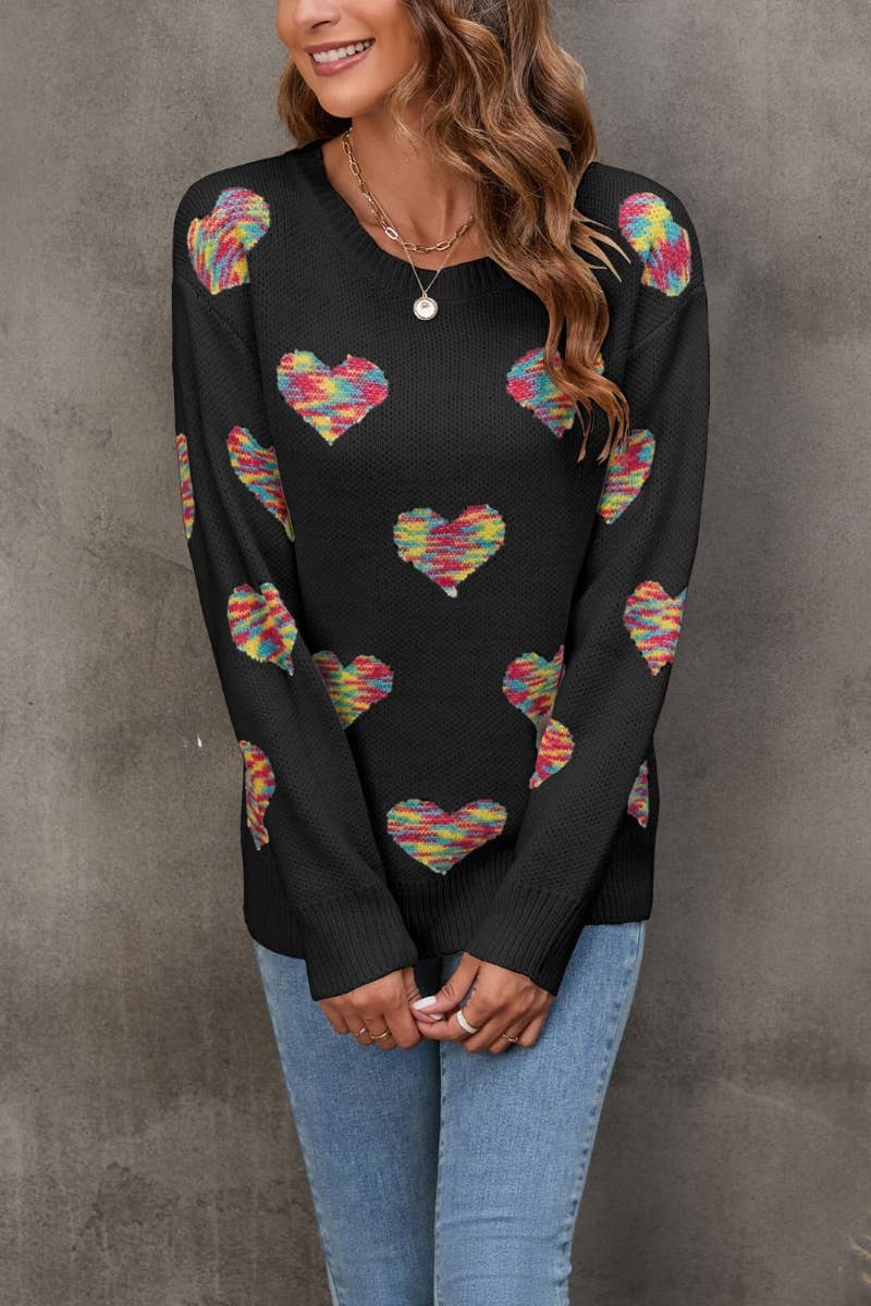 CWOSWL5187_KNITTED COLOR JACQUARD LOVE LONG-SLEEVED SWEATER