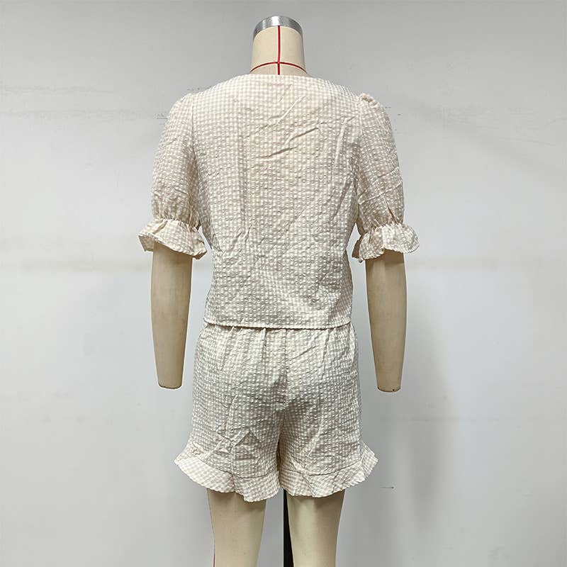 CARDIGAN SOLID COLOR TOP STRAIGHT SHORTS SUIT