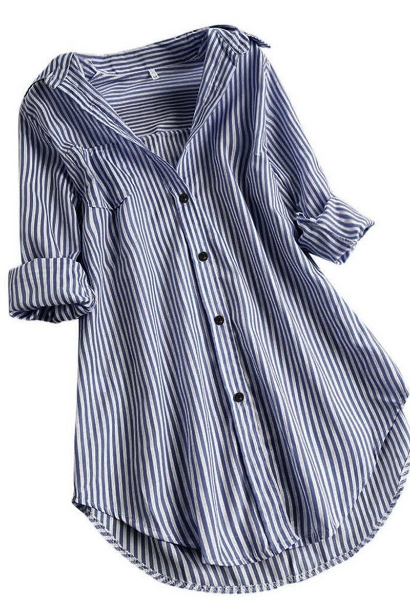 CWTSTL2875_LOOSE FIT VERTICAL STRIPE CASUAL MID-LENGTH SHIRT