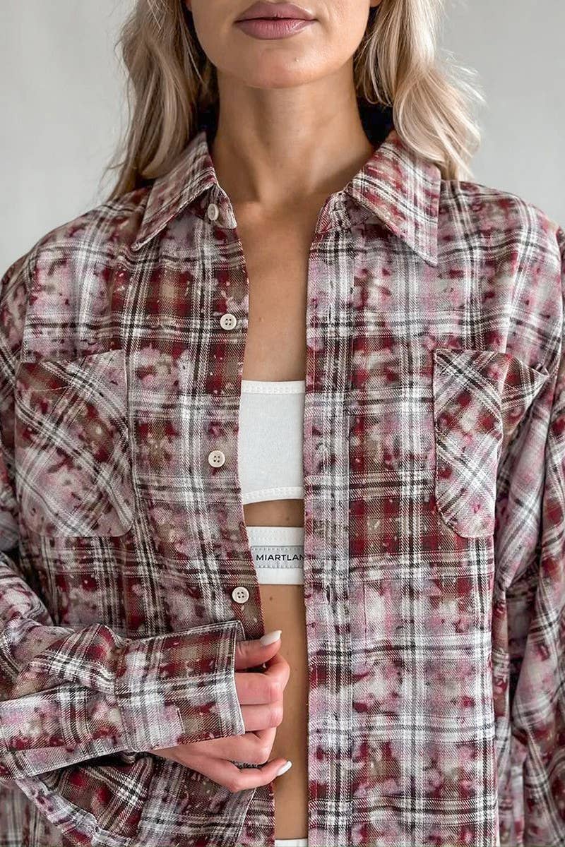 CWTBLL00582_VINTAGE DISTRESSED PLAID LONG-SLEEVED SHIRT