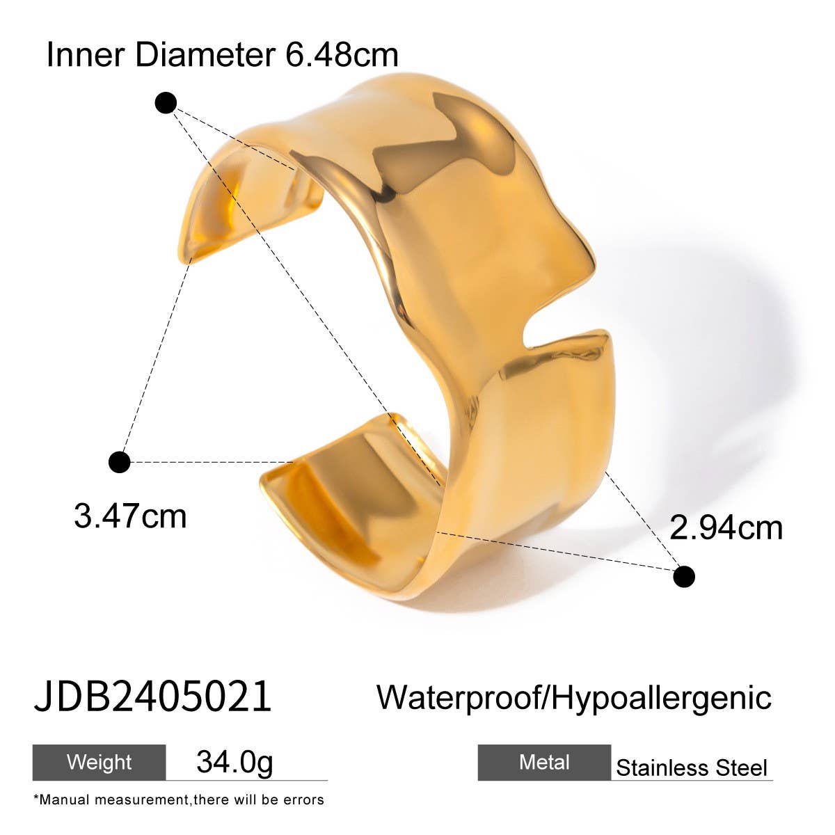Gold Stainless Steel Pearl Open Cuff Bracelet