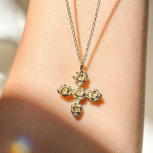 ROSE CROSS HALLOWEEN PENDANT NECKLACE