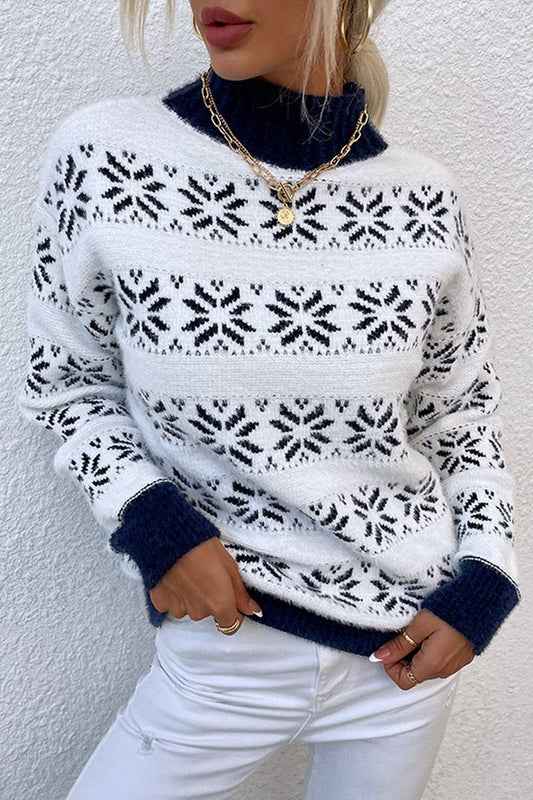 CWOSWL2565_HALF TURTLENECK SNOWFLAKE CHRISTMAS SWEATER