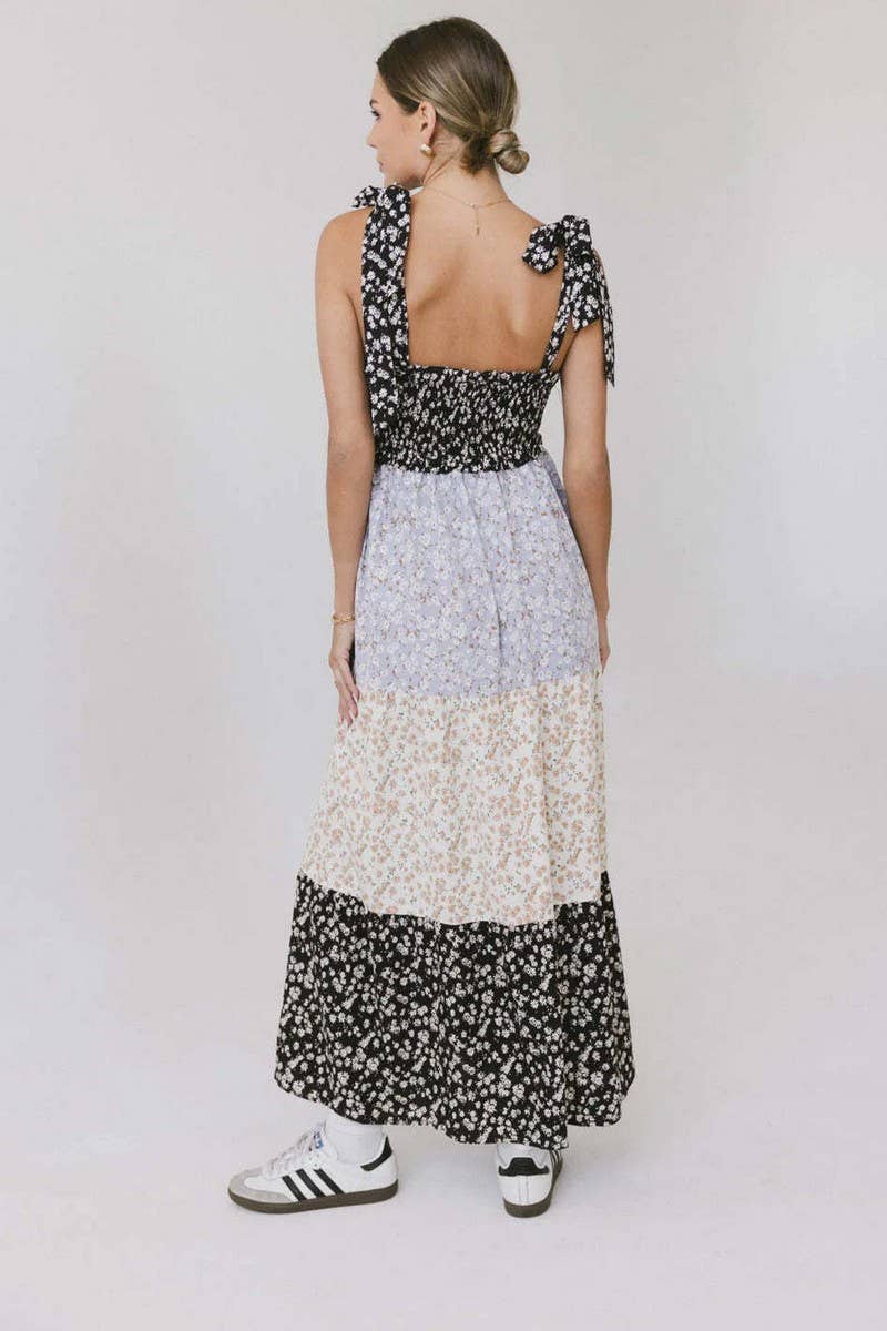 CWDMD5696_FLORAL RUFFLE TIE STRAP FRENCH TIERED DRESS