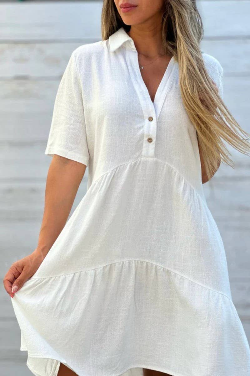 CWDSD8229_SUMMER LOOSE SOLID COLOR LAPEL CASUAL DRESS