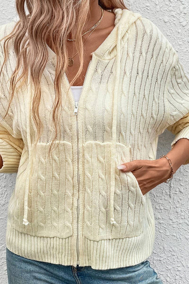 CWOCAL2254_WOMEN'S HOODED KNITTED SOLID COLOR CARDIGAN