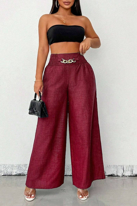 CWBLP1887_VINTAGE HIGH WAIST ELASTICATED WIDE LEG TROUSERS