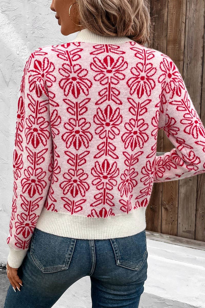 CWOSWL3838_PINK JACQUARD TURTLENECK SWEATER