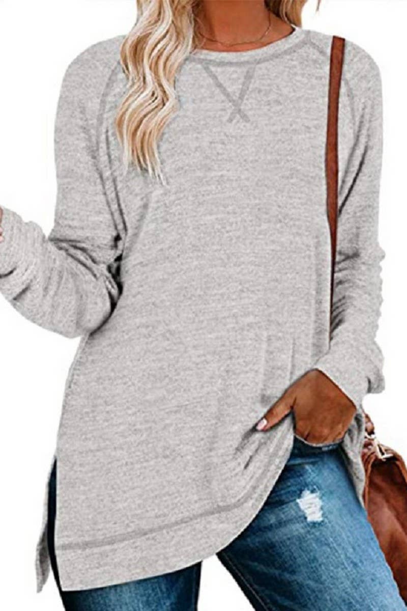 CWTTL1652_Round neck Long Sleeve Pullover Top