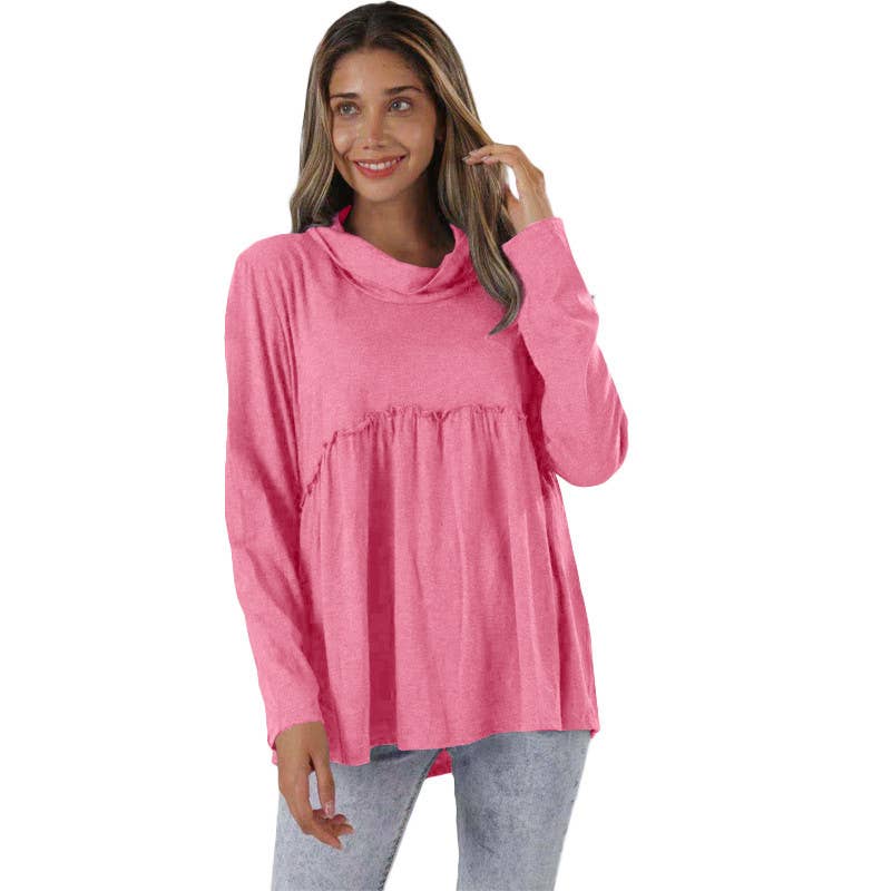 CWTTL1207_Turtle Neck Loose Long Sleeve Pullover Top