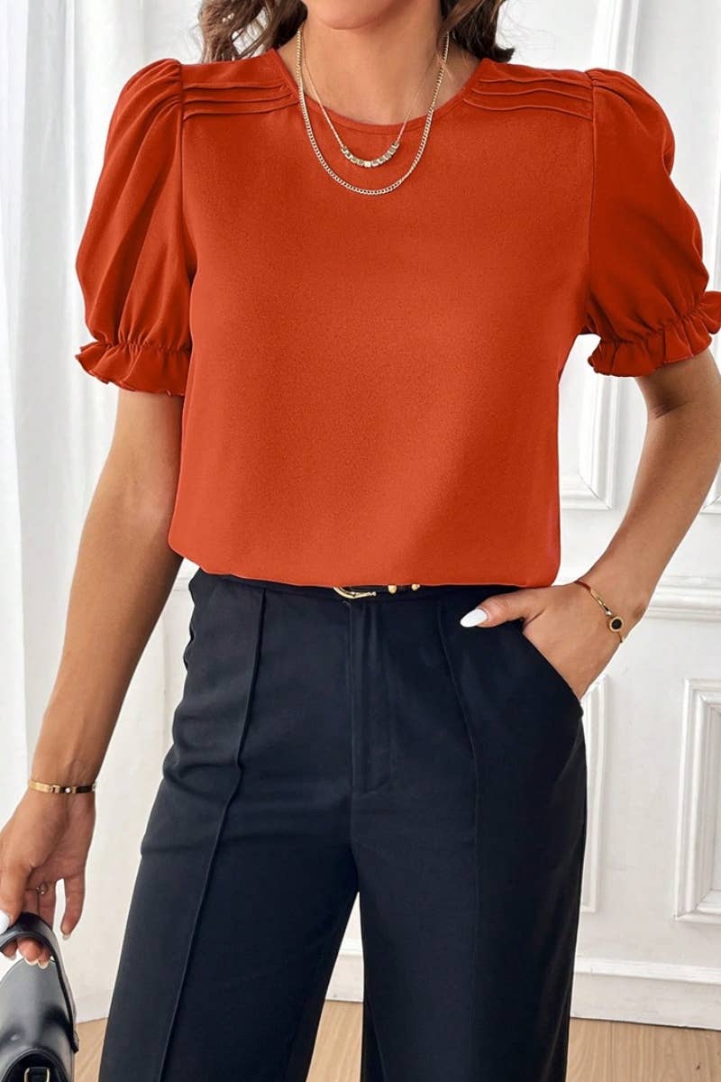 CWTBLS1133_SUMMER FASHION CREW-NECK SOLID COLOR SHIRT TOP