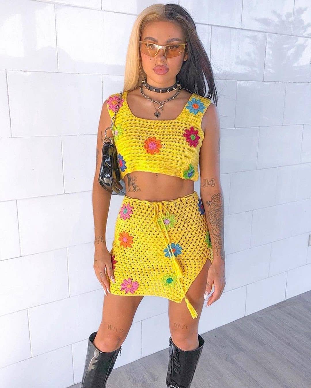 CASUAL CROCHETED YARN TWO-PIECE SET