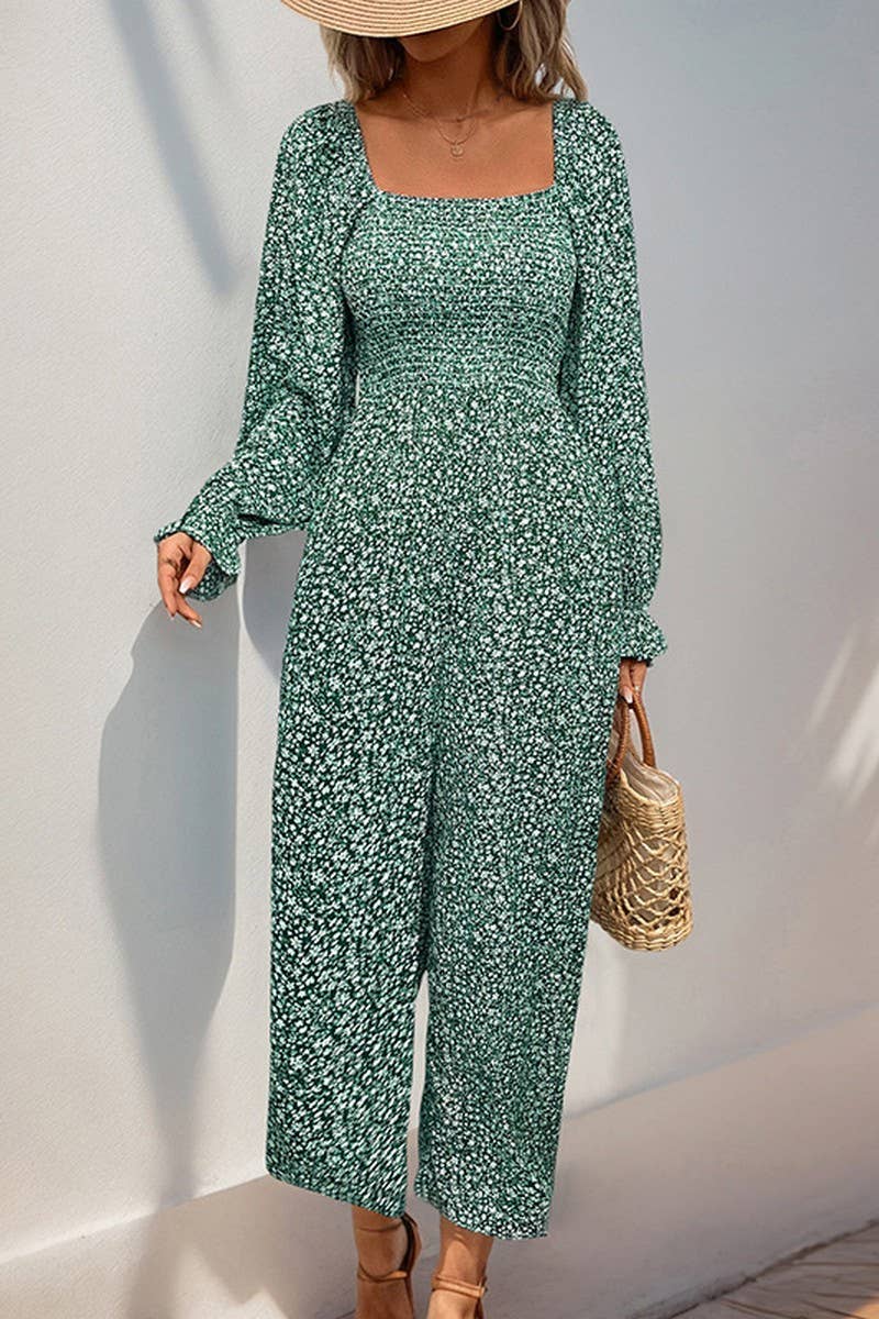 CWSS1084_SQUARE NECK PUFF SLEEVE FLORAL JUMPSUIT