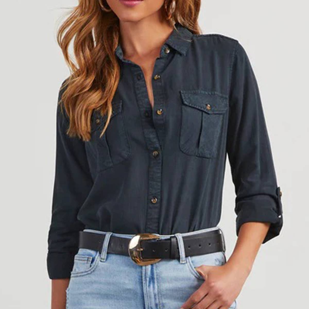 DENIM WASH WATER ELEGANT LONG SLEEVE SHIRT