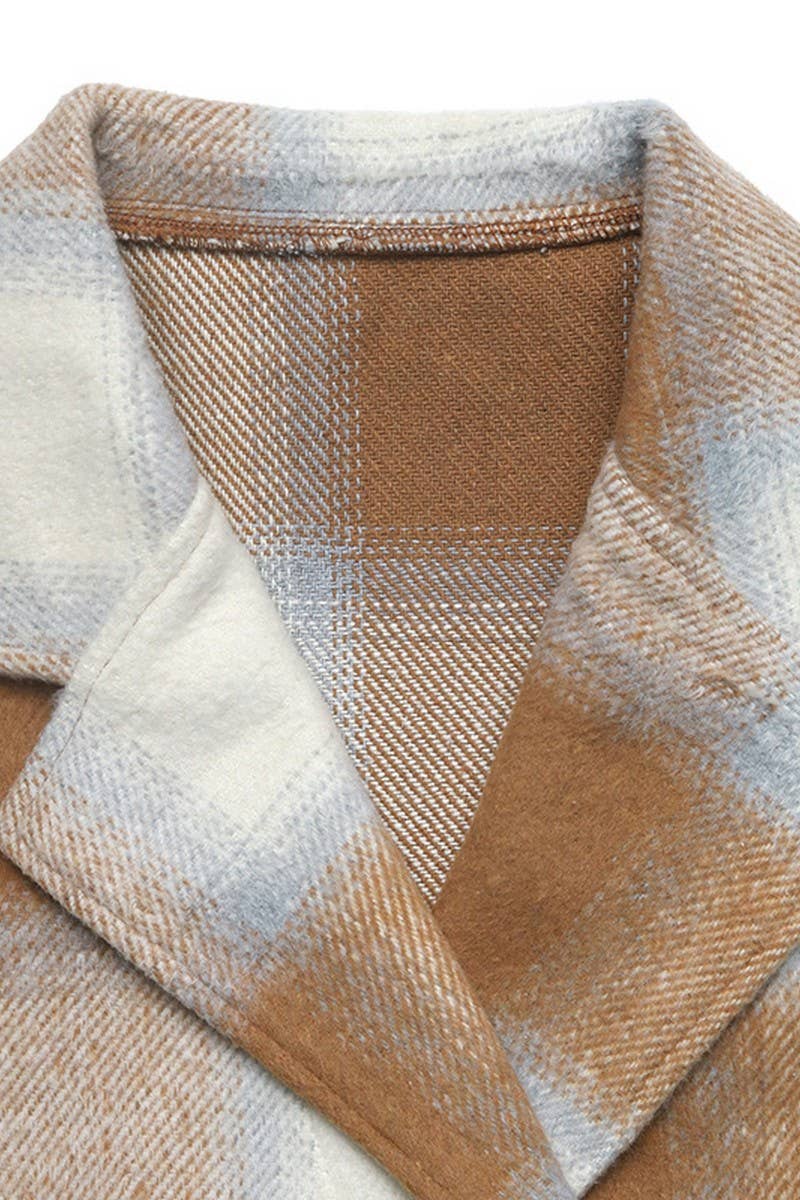 CWOCO00165_CASUAL VINTAGE DOUBLE-BREASTED PLAID BLAZER COAT