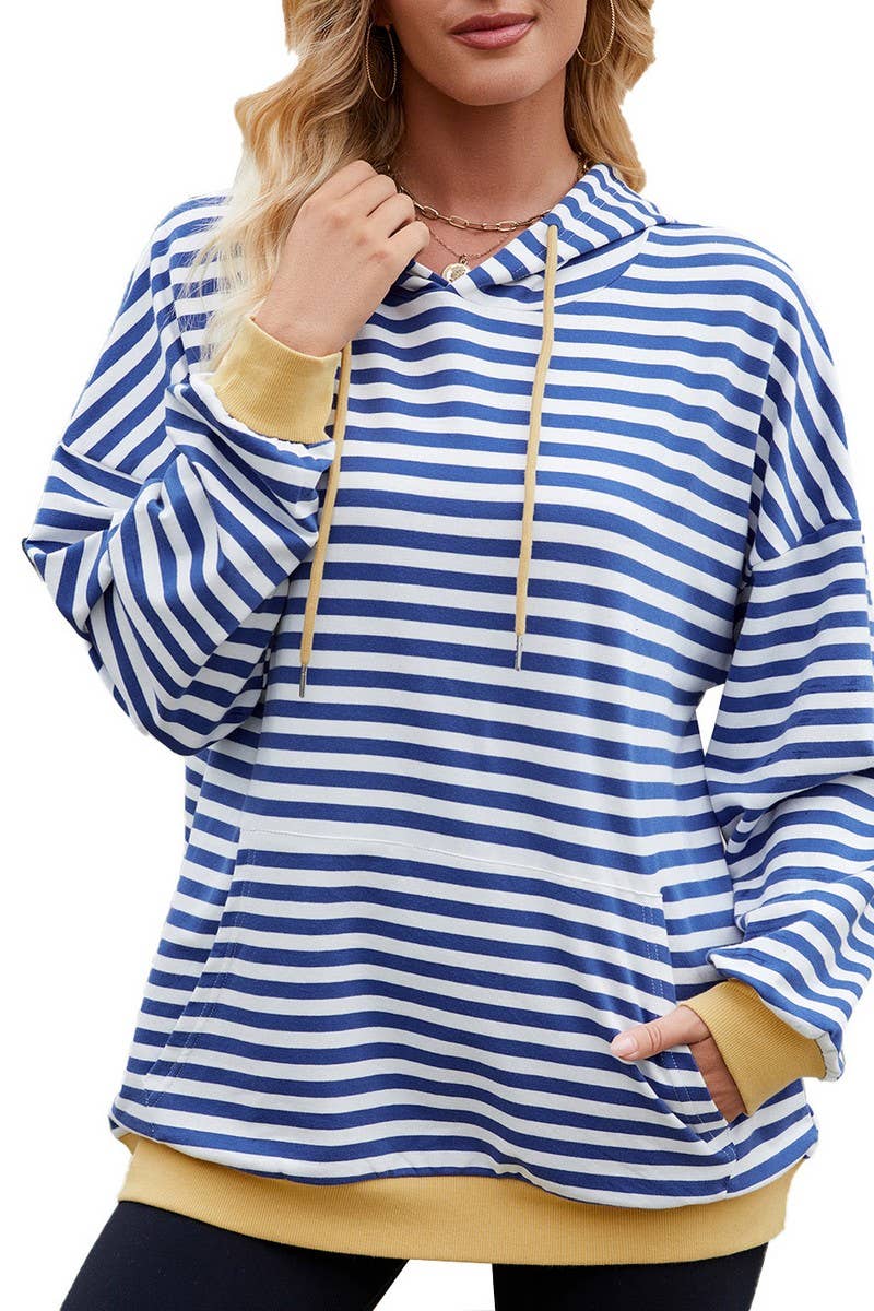 CWOHOL1112_STRIPED LOOSE HOODED CONTRAST COLOR SWEATSHIRT