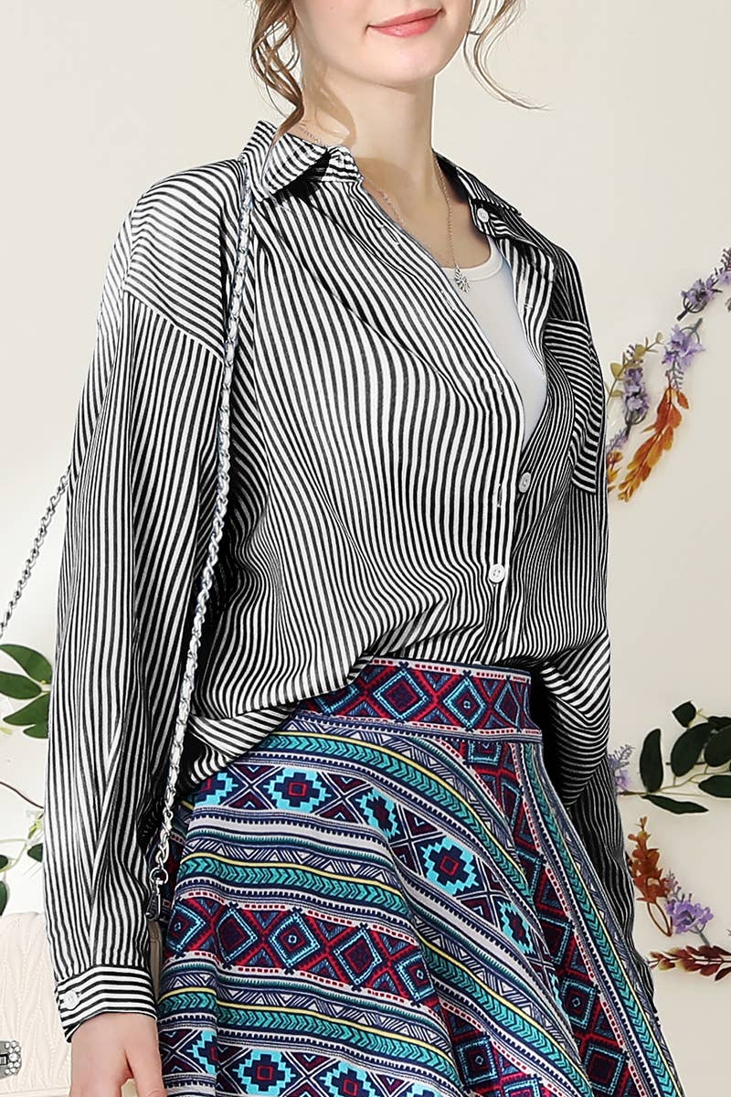 CWTSTL704_Striped Button Down Long Sleeve Collared Shirts