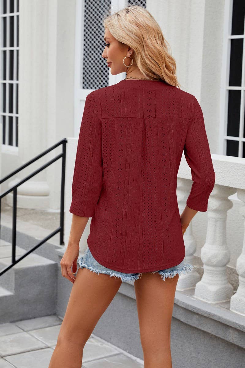 CWTTS0761_3/4 Sleeve V-Neck  Blouse