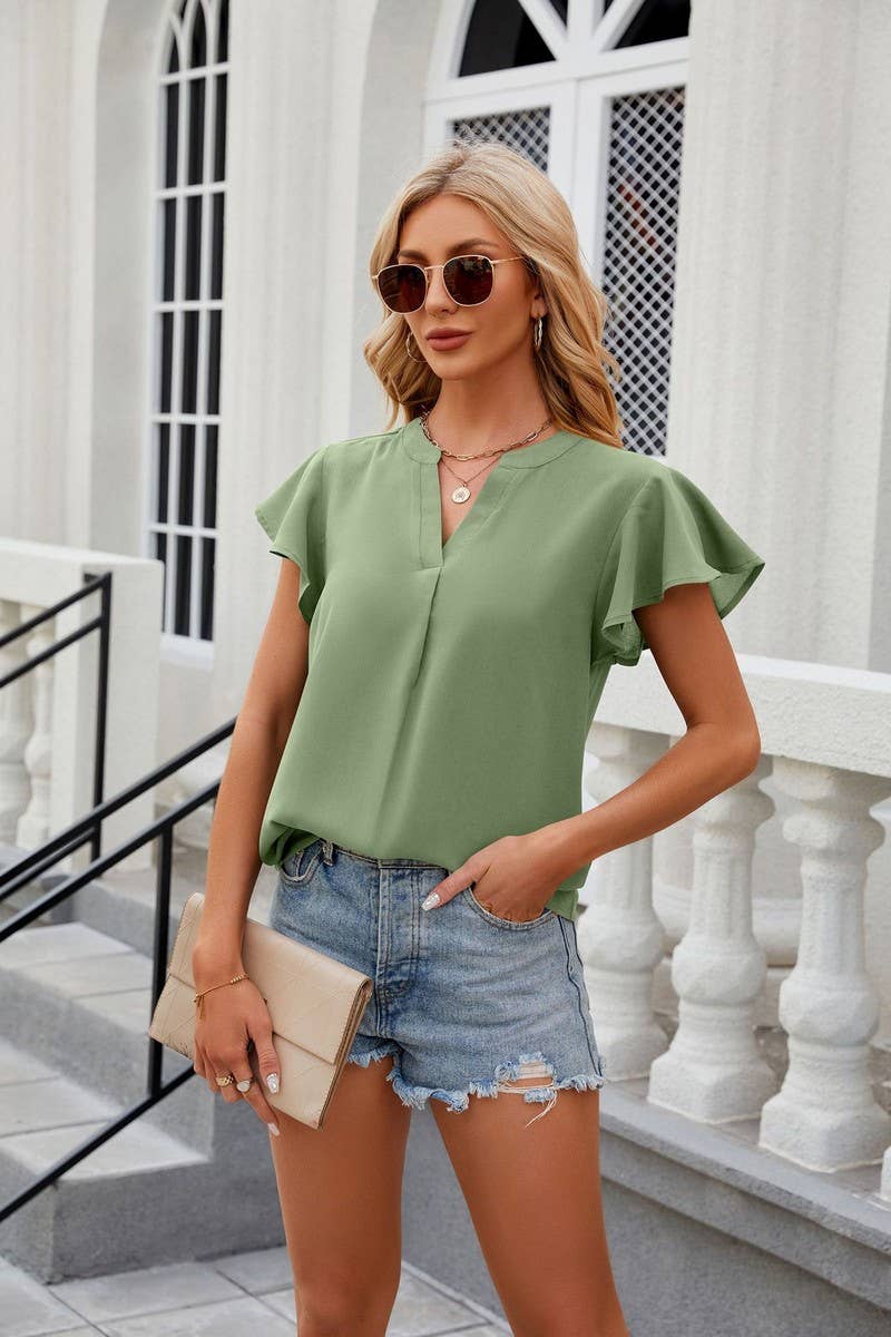 CWTBLSL0184_Round Neck Ruffle Sleeveless Top