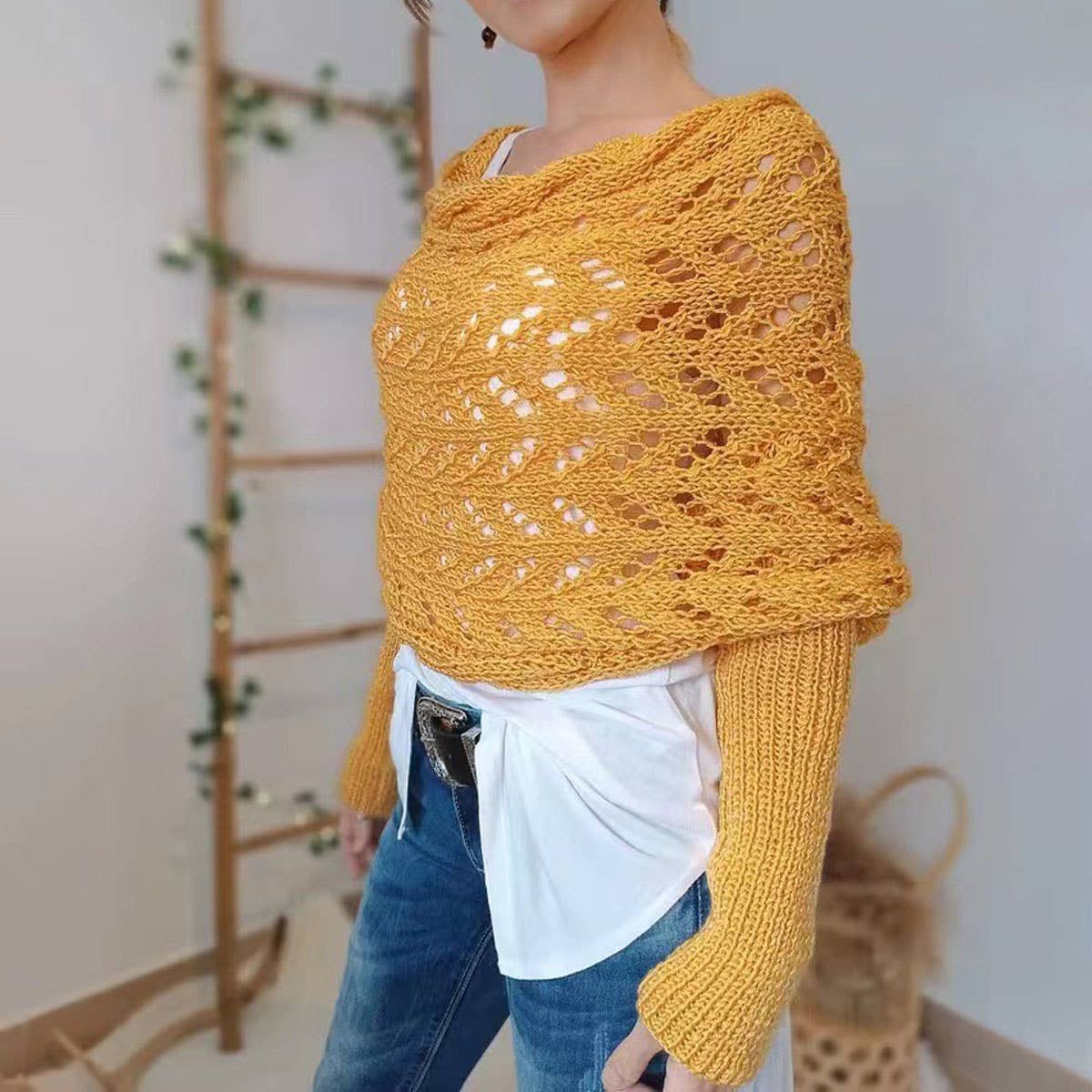 Cable Knit Infinity Scarf with Sleeves for Fall _CWASC1537