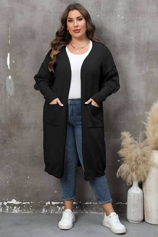 CWOSWL07381_PLUS SIZE WOMEN LONG KNIT CARDIGAN SWEATER