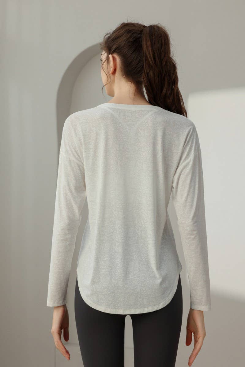 CWTBLL1592_JADE JACQUARD SLIT LOOSE SPORTS YOGA TOP