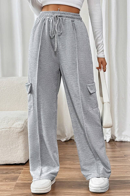 CWBLP1065_ELASTIC WAIST PATCH POCKET STRAIGHT PANTS