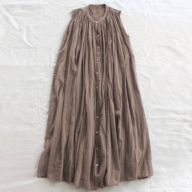 COTTON ART LOOSE PLEAT DRESS WITH LARGE SWING