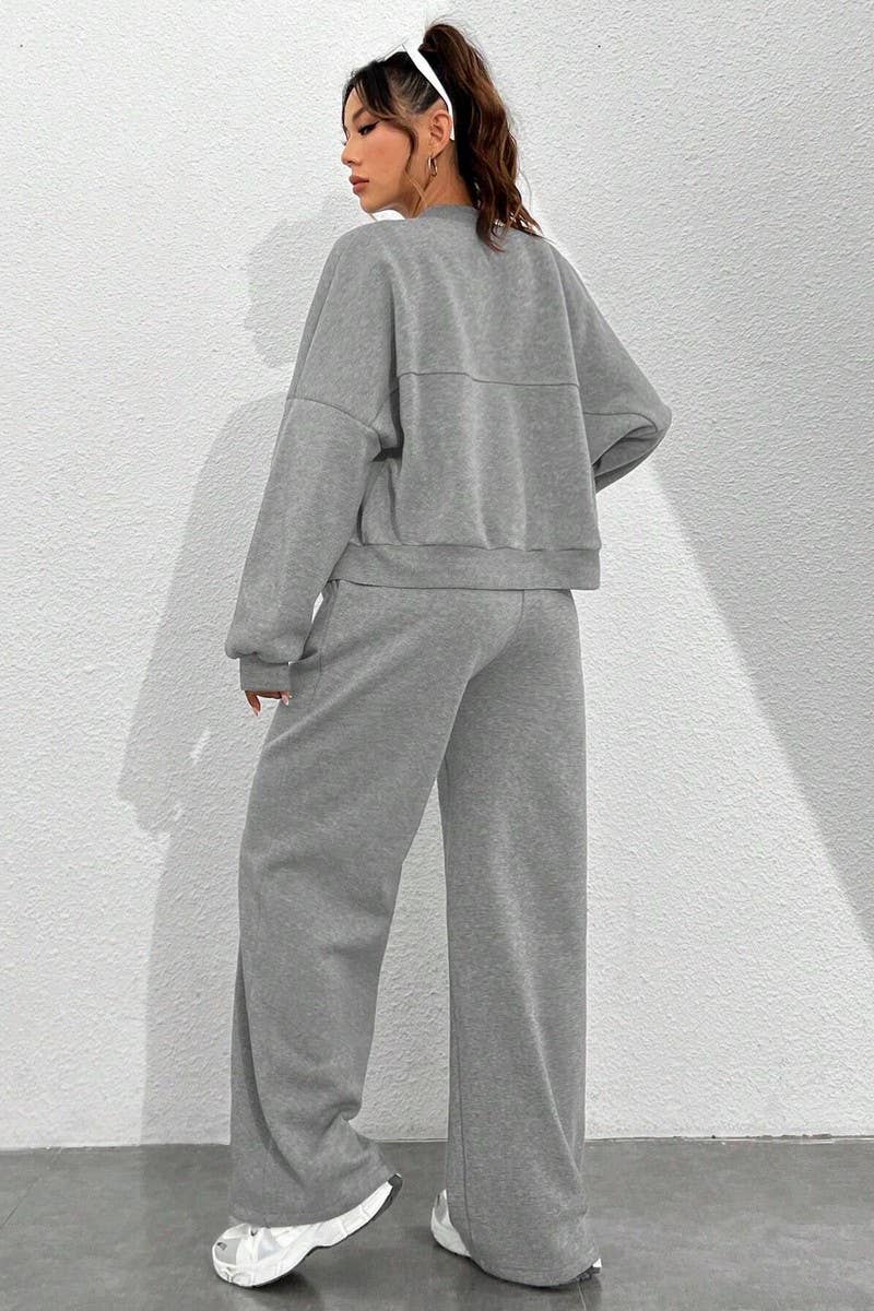 CWSS01302_CASUAL ZIPPER CARDIGAN AND TROUSERS TWO-PIECE SET