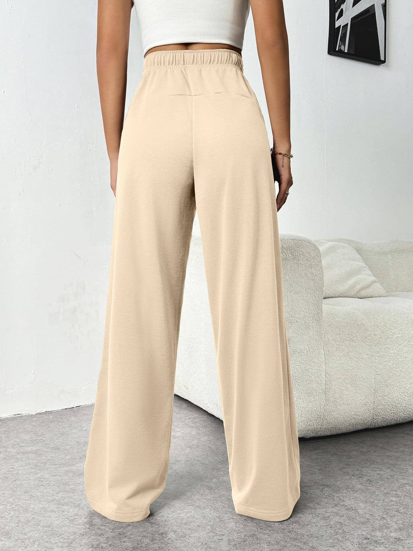 ELASTIC-WAIST CASUAL STRAIGHT LEG WIDE-LEG PANTS