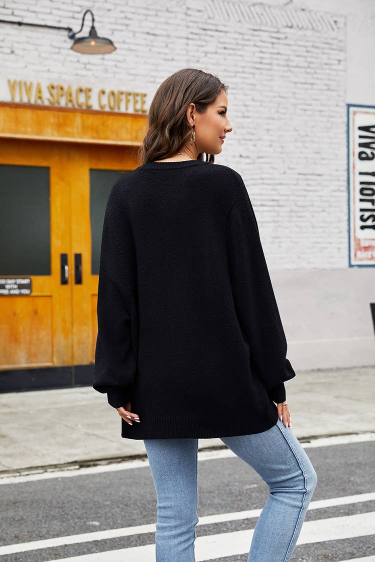 CREW-NECK LONG-SLEEVED DESIGN KNIT SWEATER