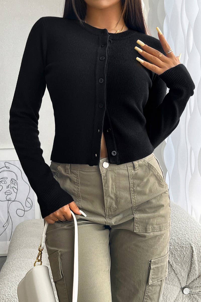CWOCAL2256_SLIM FIT CARDIGAN BUTTON LONG SLEEVE SWEATER