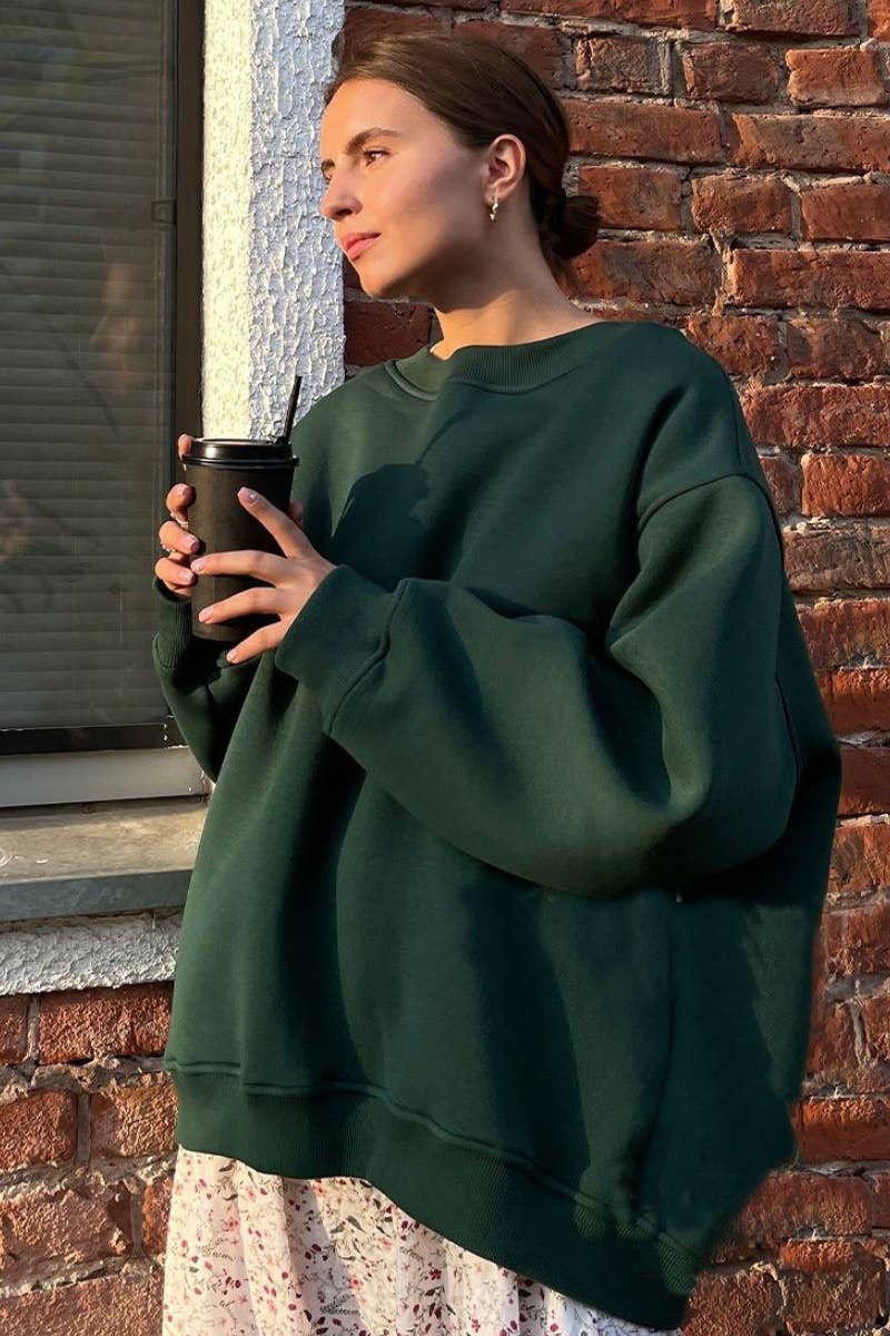 CWTBLL1668_SOLID COLOR LOOSE CREW NECK LONG SLEEVE HOODIE